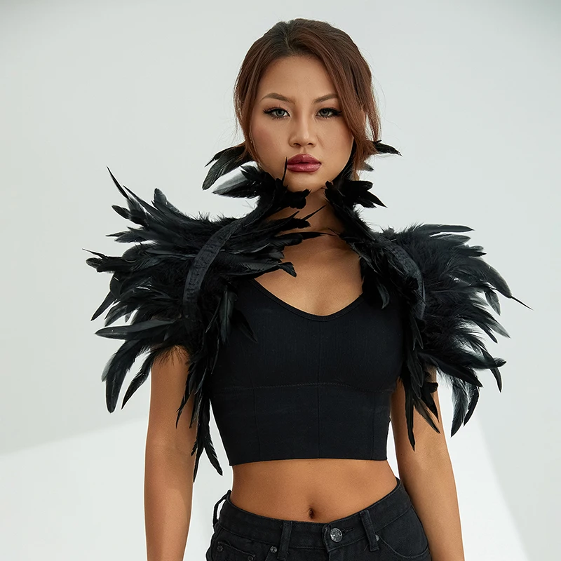 Women Natural Feather Cape Maleficent Costume Gothic Lacing Shawl Shrug Collar Feather Cape Halloween Cosplay Christmas Party
Women Natural Feather Cape Maleficent Costume Gothic Lacing Shawl Shrug Collar Feather Cape Halloween Cosplay Christmas Party