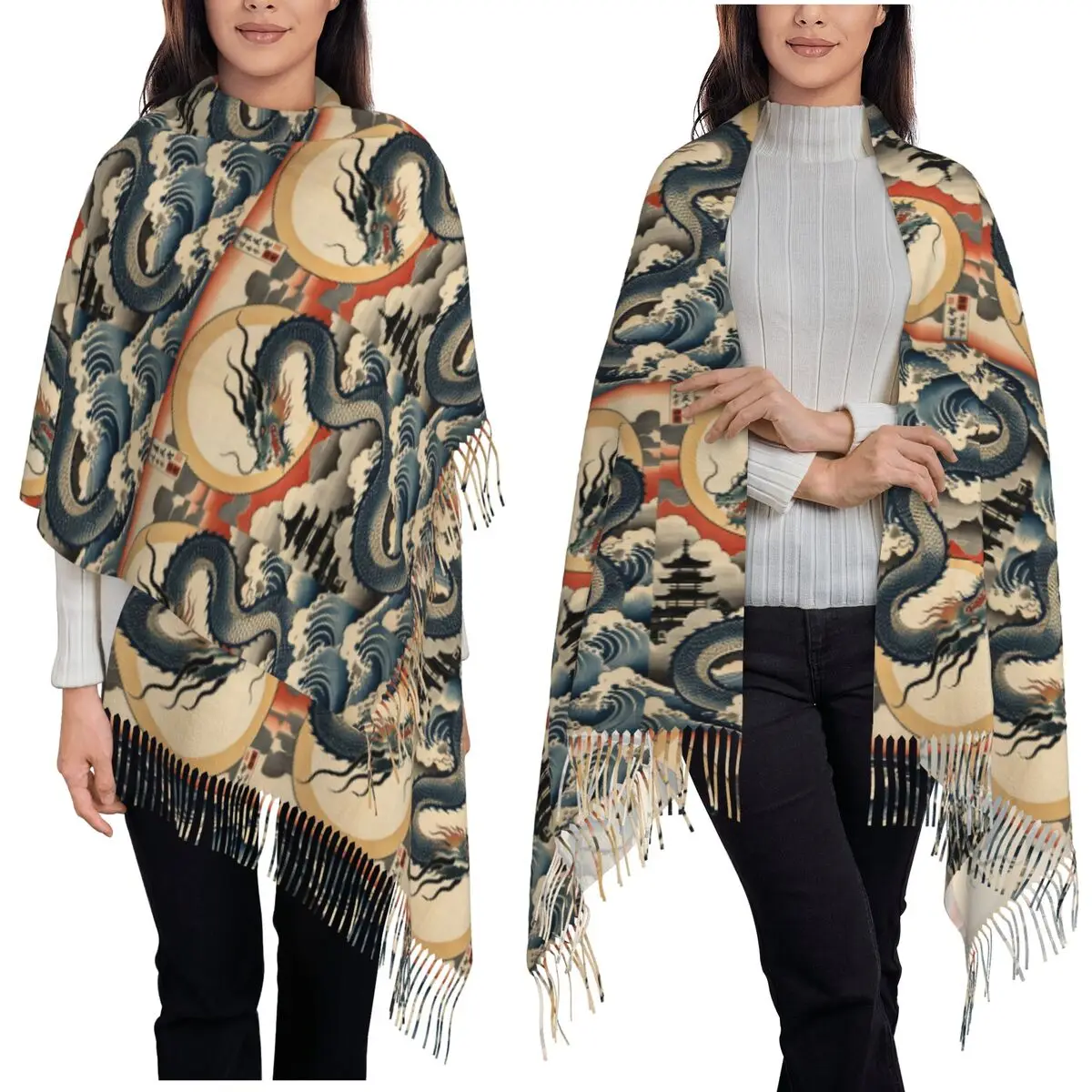 Chinese Dragon Asian Oriental Style Art Scarf Tassel Scarves for Women Soft Warm Shawls and Wraps Large Fall Winter Shawl Wrap
Chinese Dragon Asian Oriental Style Art Scarf Tassel Scarves for Women Soft Warm Shawls and Wraps Large Fall Winter Shawl Wrap