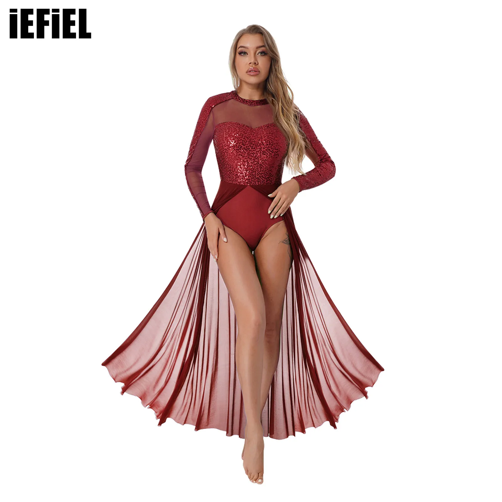 Womens Sparkling Sequins Long Sleeve Dance Dress See-through Mesh Patchwork Dresses Performance Costume
Womens Sparkling Sequins Long Sleeve Dance Dress See-through Mesh Patchwork Dresses Performance Costume