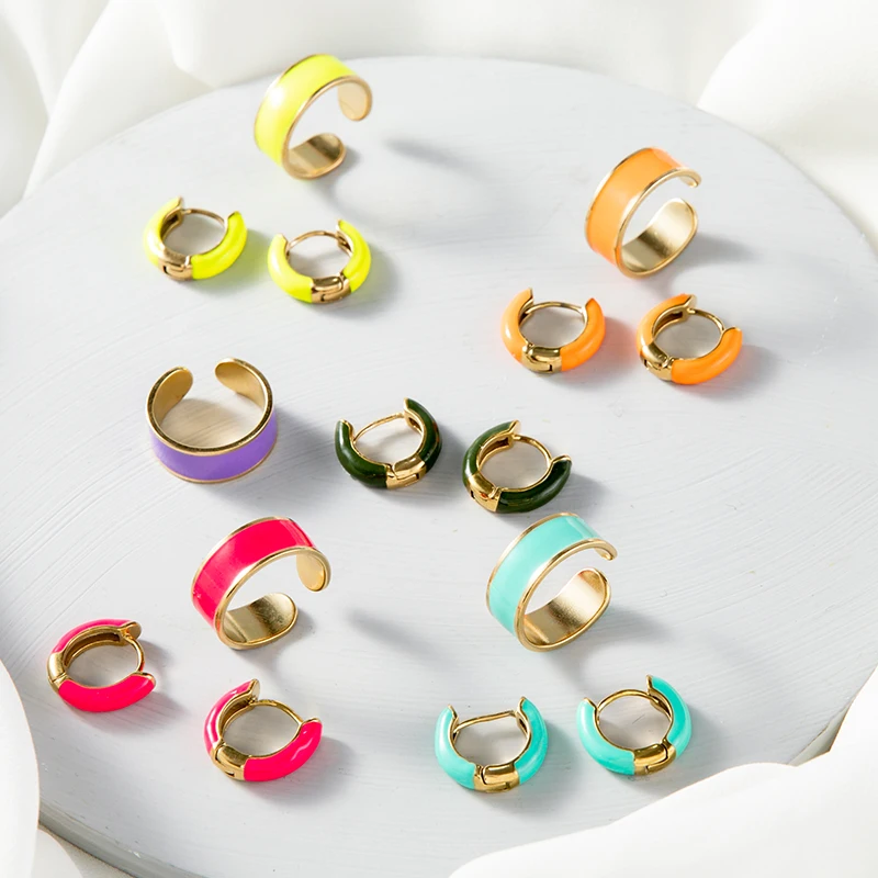 New Arrivals Pure Ring Earrings Sets for Women Stainless Steel Geometric Elegant Enamel Finger Rings Earring Party Jewelry Gifts
New Arrivals Pure Ring Earrings Sets for Women Stainless Steel Geometric Elegant Enamel Finger Rings Earring Party Jewelry Gifts