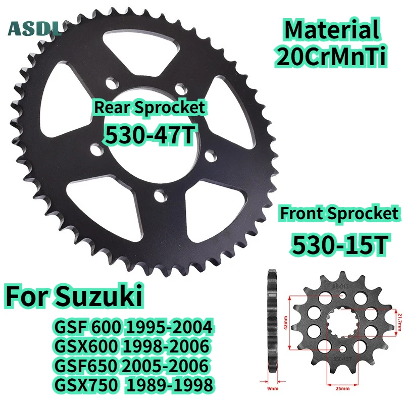 530 Motorcycle Front Rear Sprocket 15T and 47T For Suzuki GSF600 Bandit K1-K4 1995-2004 GSX600 Katana 1998-2006 GSF650 GSX750
530 Motorcycle Front Rear Sprocket 15T and 47T For Suzuki GSF600 Bandit K1-K4 1995-2004 GSX600 Katana 1998-2006 GSF650 GSX750