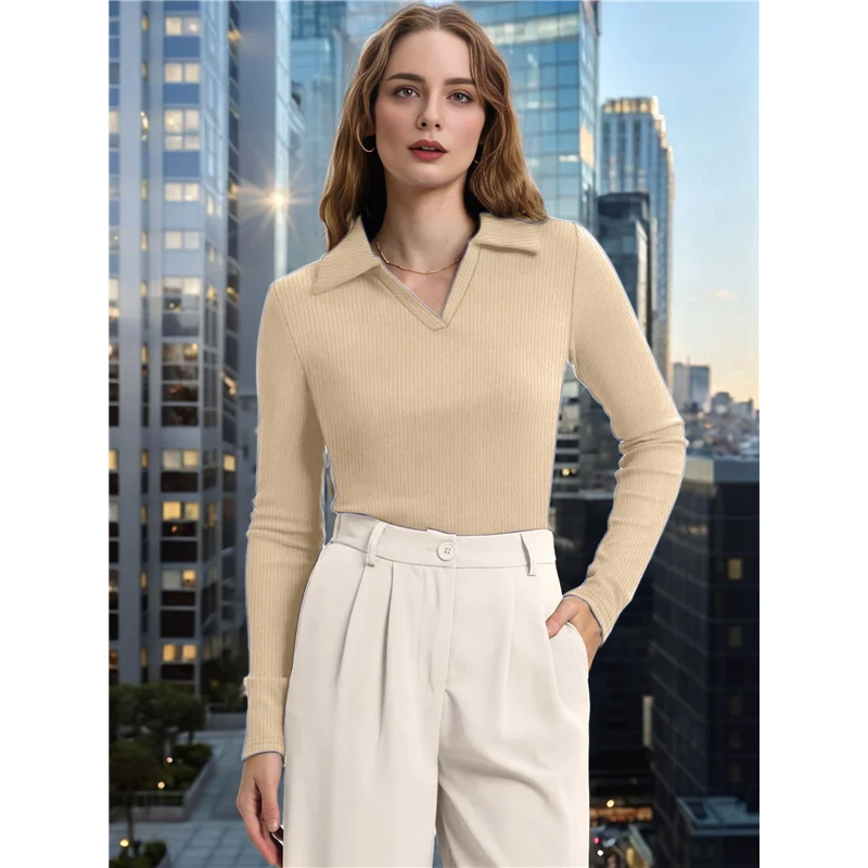 ASDS-Womens Shirts Long Sleeve Business Casual Tops Collared V Neck Ribbed Knit Sweater Slim Fit Blouses
ASDS-Womens Shirts Long Sleeve Business Casual Tops Collared V Neck Ribbed Knit Sweater Slim Fit Blouses