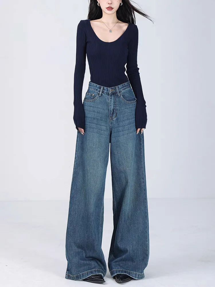 2025Hot-Selling Early Spring American Style Blue Wide-Leg Loose Jeans for Women High Waist Slimming Straight-Leg Floor-Length Pa
2025Hot-Selling Early Spring American Style Blue Wide-Leg Loose Jeans for Women High Waist Slimming Straight-Leg Floor-Length Pa