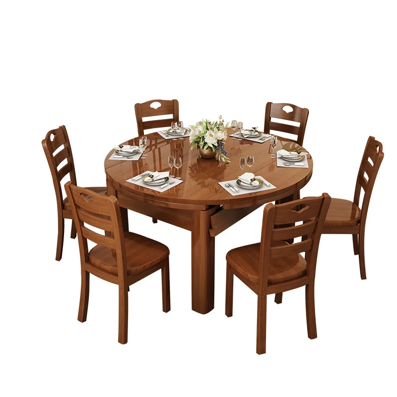 All solid wood dining table and chair combination telescopic folding round table modern simple household dining ta
All solid wood dining table and chair combination telescopic folding round table modern simple household dining ta
