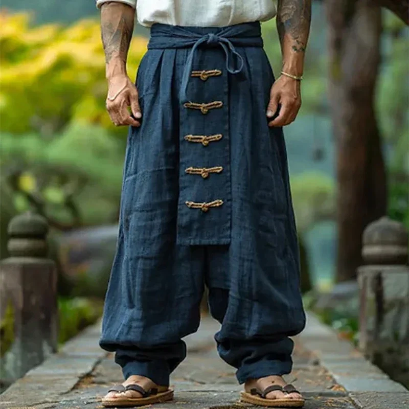 Ethnic Style Casual Cotton Linen Wide Leg Pants Spring Summer Literary Retro Men Solid Color Lace-up Baggy Pants Streetwear
Ethnic Style Casual Cotton Linen Wide Leg Pants Spring Summer Literary Retro Men Solid Color Lace-up Baggy Pants Streetwear