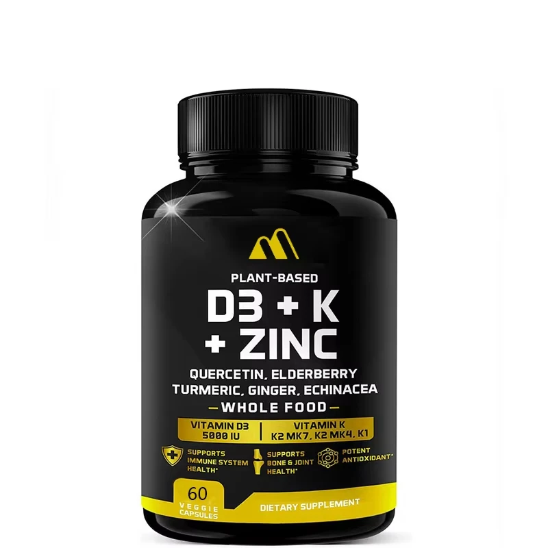 Vitamin D, K2, K1, Zinc, Quercetin, Elderberry, Turmeric, Ginger, and Echinacea Whole Foods Supplement 8-in-1
Vitamin D, K2, K1, Zinc, Quercetin, Elderberry, Turmeric, Ginger, and Echinacea Whole Foods Supplement 8-in-1