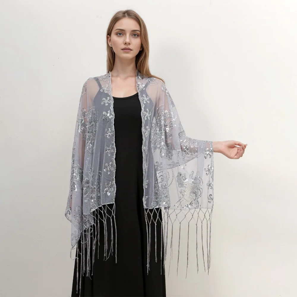 Sweet Mesh Sequin Shawls Transparent Glitter Evening Dresses Scarves Headscarf Sunscreen Tassels Scarf Wedding
Sweet Mesh Sequin Shawls Transparent Glitter Evening Dresses Scarves Headscarf Sunscreen Tassels Scarf Wedding