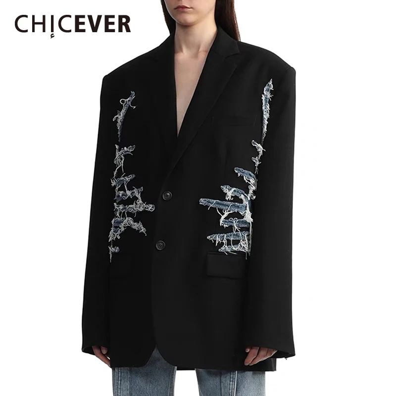 CHICEVER Patchwork Denim Blazers For Women Lapel Long Sleeve Single Breasted Colorblock Casual Temperament Vintage Blazer Female
CHICEVER Patchwork Denim Blazers For Women Lapel Long Sleeve Single Breasted Colorblock Casual Temperament Vintage Blazer Female