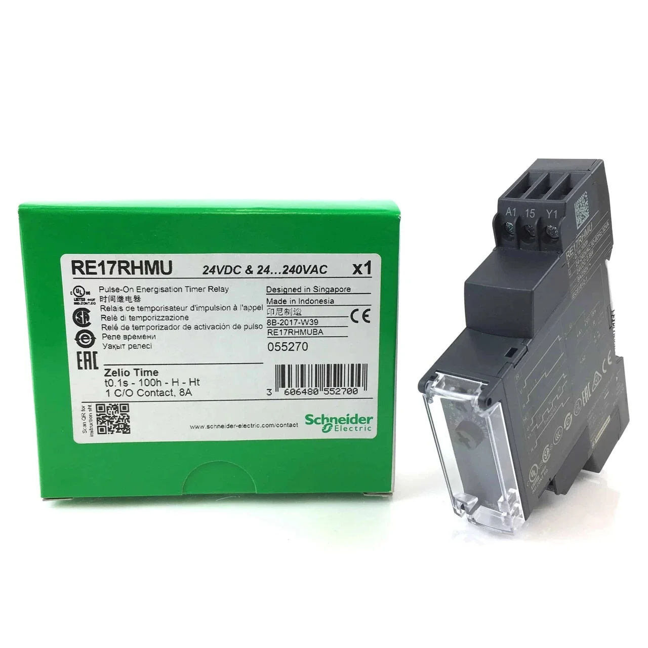 RE17RHMU dual function relay, Harmony Timer Relays, 8A, 1CO, 1s..100h, on delay, cadmium free, 24V DC or 24...240V AC DC
RE17RHMU dual function relay, Harmony Timer Relays, 8A, 1CO, 1s..100h, on delay, cadmium free, 24V DC or 24...240V AC DC