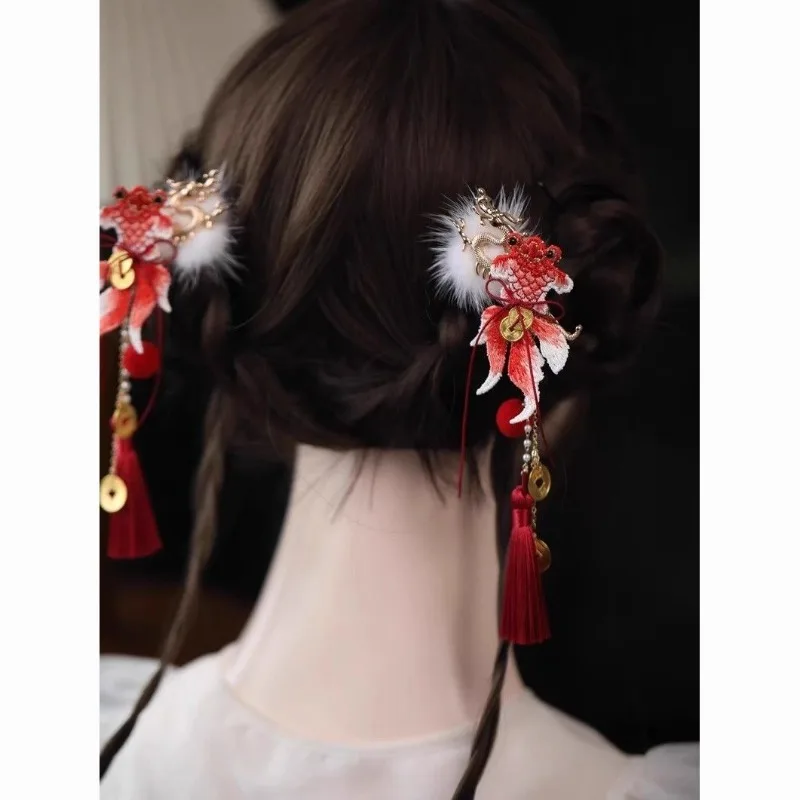 Chinese New Year Red Koi Fish Hair Clip Cute for Kids Girls Twin Tails Hairstyle Ancient Lolita Style Tassel Lucky Charm Gift
Chinese New Year Red Koi Fish Hair Clip Cute for Kids Girls Twin Tails Hairstyle Ancient Lolita Style Tassel Lucky Charm Gift