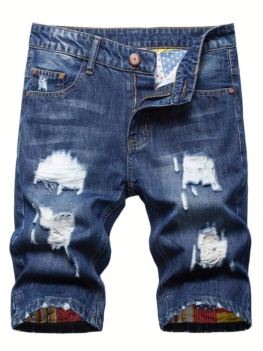 Mens Ripped Denim Shorts Mid-Rise Loose Casual Street Style With Distressed Holes Frayed Edges Zip Pockets
Mens Ripped Denim Shorts Mid-Rise Loose Casual Street Style With Distressed Holes Frayed Edges Zip Pockets