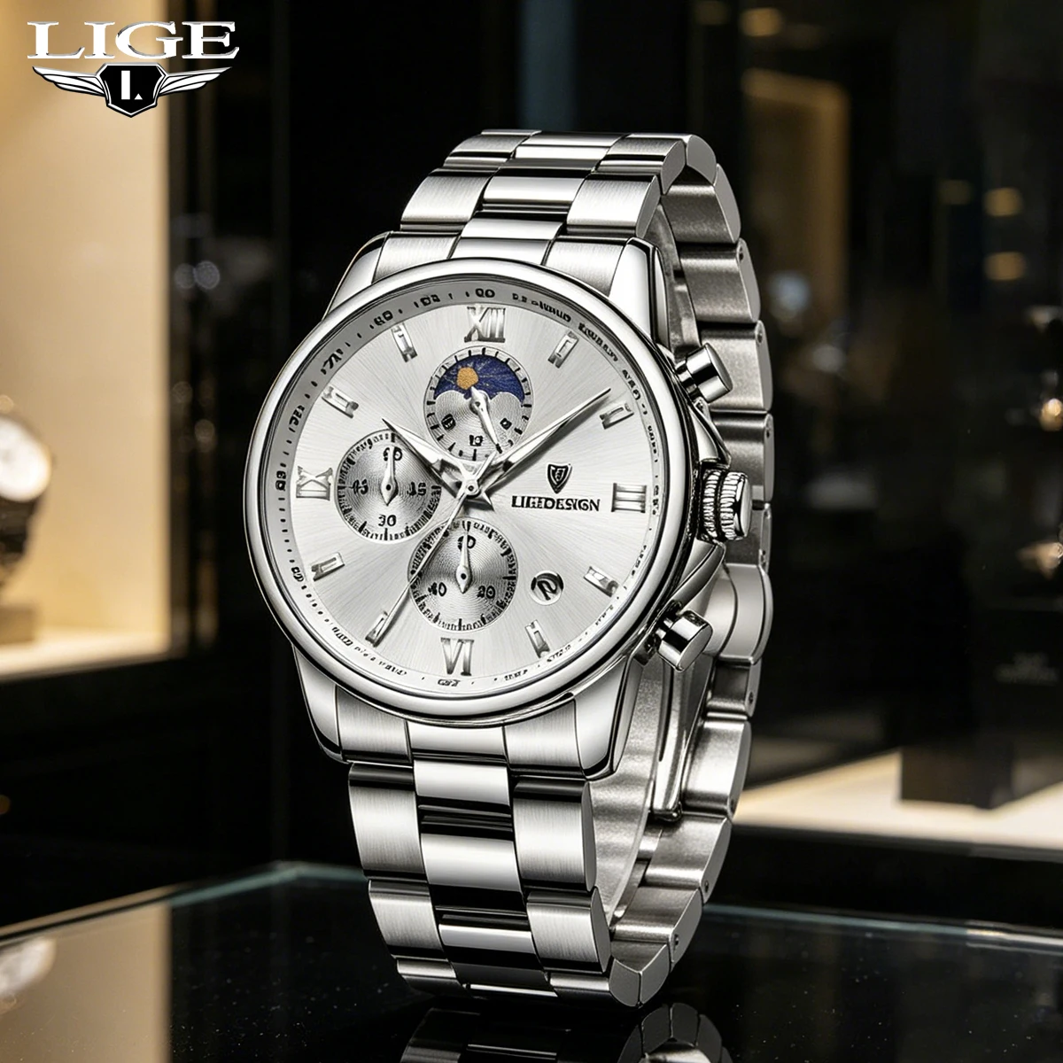 LIGE Luxury Man Watch Fashion Moon Phase Calendar Mens Quartz Wristwatches Waterproof Business Men Watches Stainless Steel Clock
LIGE Luxury Man Watch Fashion Moon Phase Calendar Mens Quartz Wristwatches Waterproof Business Men Watches Stainless Steel Clock