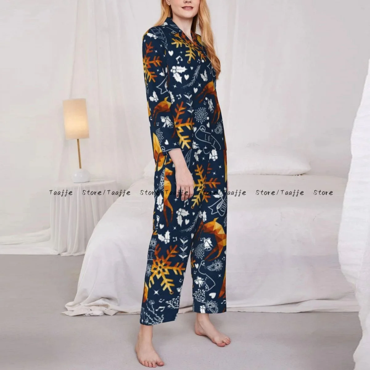 Merry Christmas Ggold Deer Womens Pajamas Loungewear Two-piece Sleepwear Button-Down Full Sleeve Long Pajamas Set
Merry Christmas Ggold Deer Womens Pajamas Loungewear Two-piece Sleepwear Button-Down Full Sleeve Long Pajamas Set