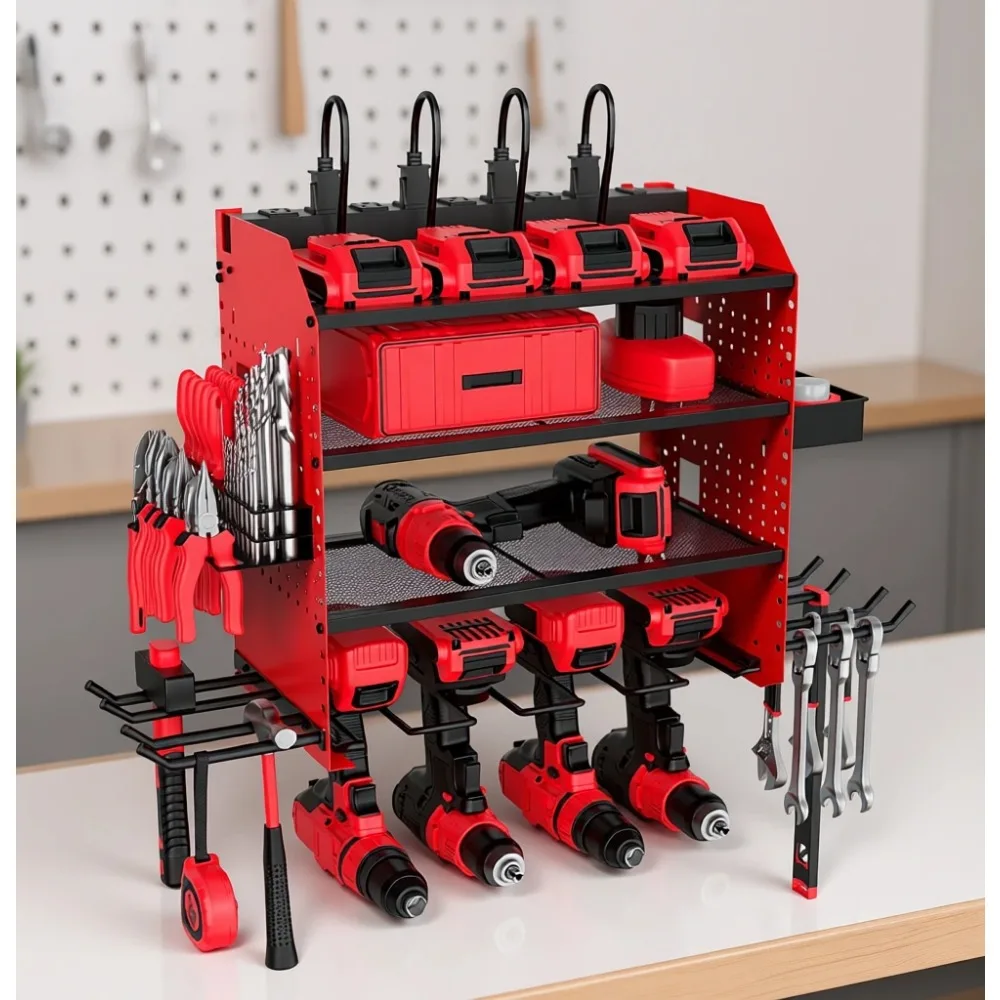 Wall Mount Power Tool Organizer with Charging Station Adjustable Four Layer Storage for Drills Hooks and Accessories
Wall Mount Power Tool Organizer with Charging Station Adjustable Four Layer Storage for Drills Hooks and Accessories