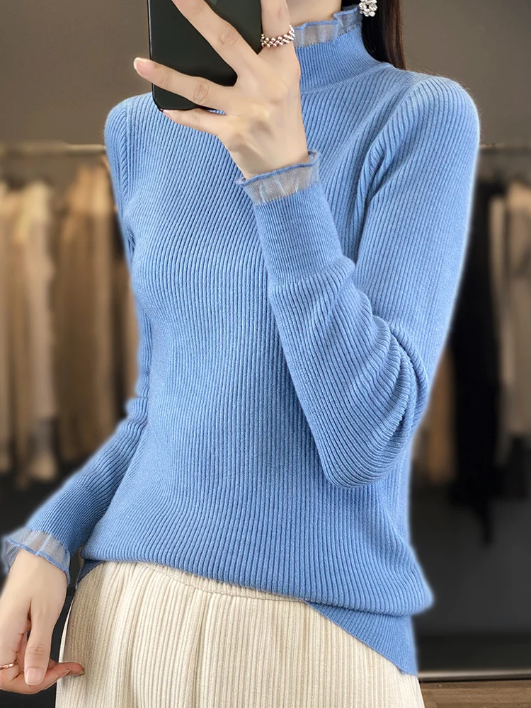 Soft Lace Trim High Neck Sweater Women's Slim Fit Inner Shirt Medium Neck Knitted Sweater Commute Style Winter Collection
Soft Lace Trim High Neck Sweater Women's Slim Fit Inner Shirt Medium Neck Knitted Sweater Commute Style Winter Collection