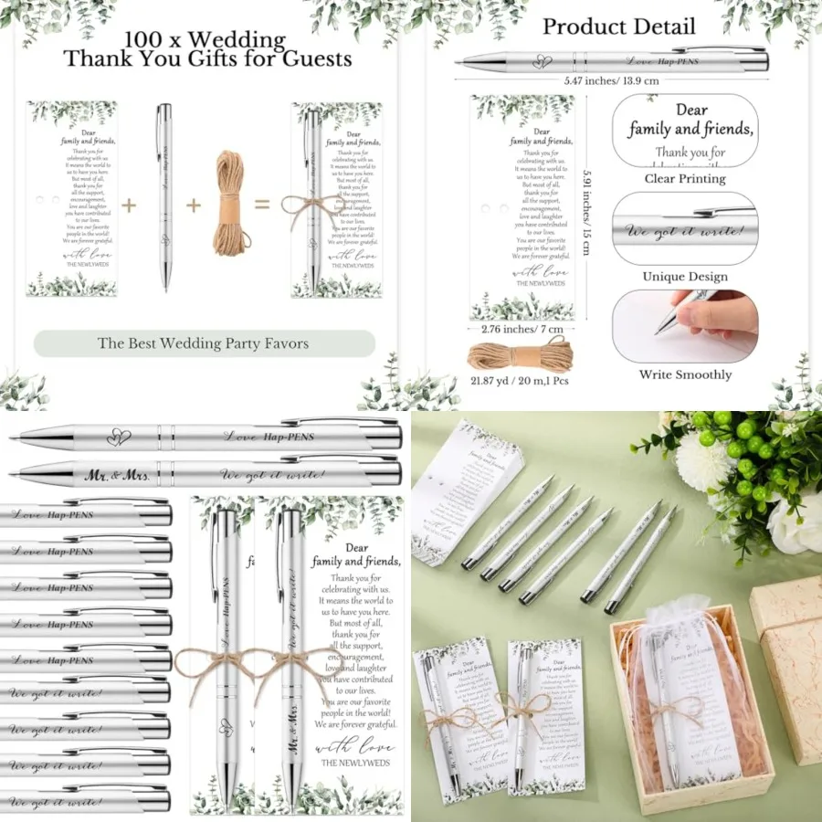 Wedding Favors for Guests Includes Black Ink Retractable Ballpoint Pen Thank You Cards Organza Bag with Hemp Rope Bridal Shower
Wedding Favors for Guests Includes Black Ink Retractable Ballpoint Pen Thank You Cards Organza Bag with Hemp Rope Bridal Shower