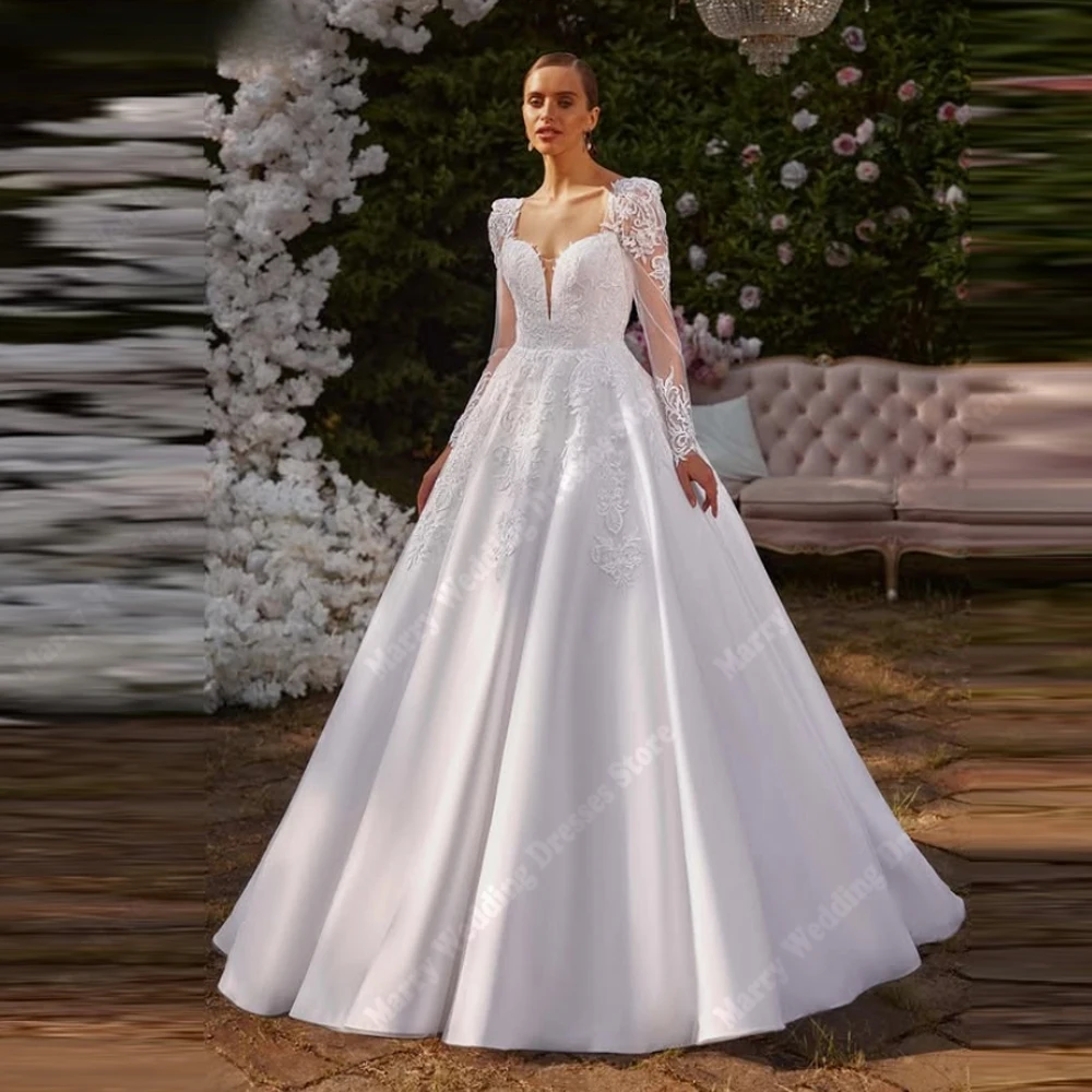 Delicate A-Line Women Wedding Dresses Elegant Lace Flower Printing Bridal Gowns Mopping Length Party Vestido De Novia Customized 
Delicate A-Line Women Wedding Dresses Elegant Lace Flower Printing Bridal Gowns Mopping Length Party Vestido De Novia Customized