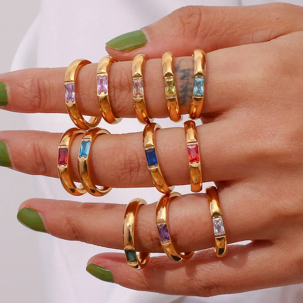 Simple Finger Ring Jewelry For Women Stainless Steel 18k Gold Plated Rectangular Zirconia Rings Wedding Jewelry Gifts
Simple Finger Ring Jewelry For Women Stainless Steel 18k Gold Plated Rectangular Zirconia Rings Wedding Jewelry Gifts