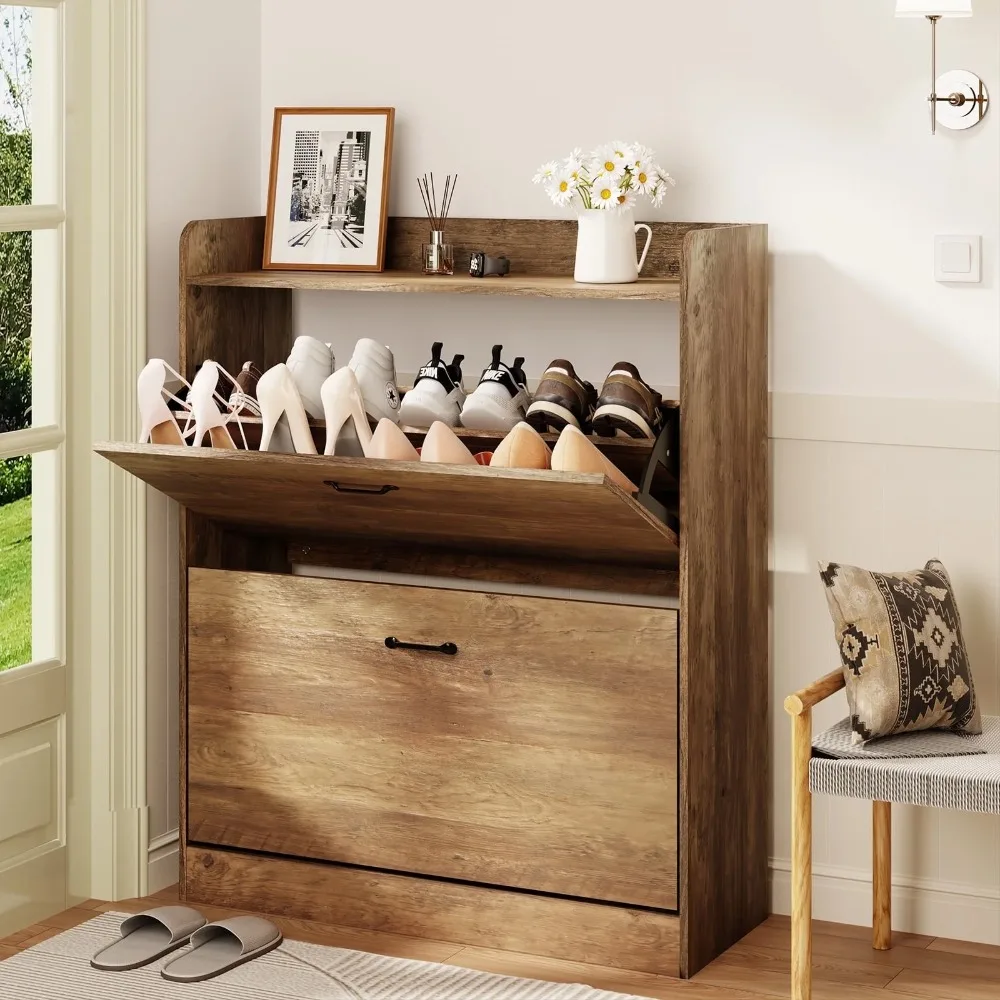 Shoe Cabinet with 2 Flip Drawers, 5 Layers Customizable Storage Freestanding Narrow Shoe Rack Organizer with Metal Legs
Shoe Cabinet with 2 Flip Drawers, 5 Layers Customizable Storage Freestanding Narrow Shoe Rack Organizer with Metal Legs