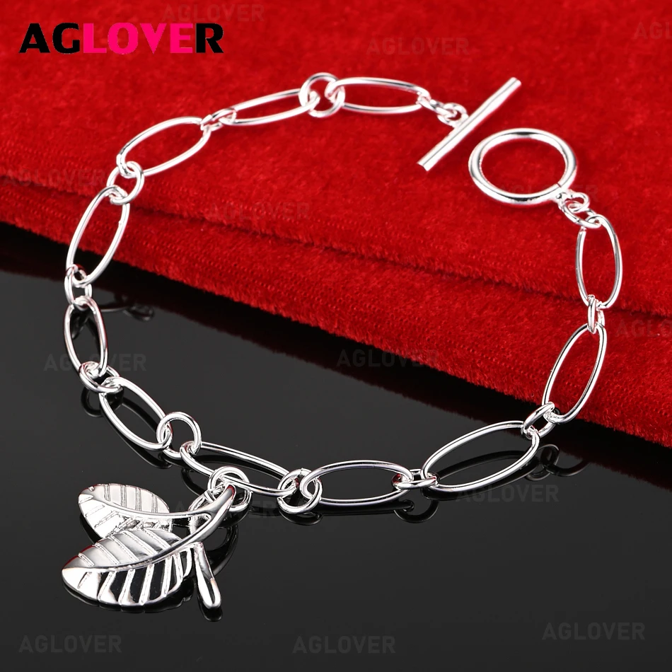 AGLOVER 925 Sterling Silver Double Leaf Oval Chain Bracelet Charm Fashion Wedding Jewelry
AGLOVER 925 Sterling Silver Double Leaf Oval Chain Bracelet Charm Fashion Wedding Jewelry