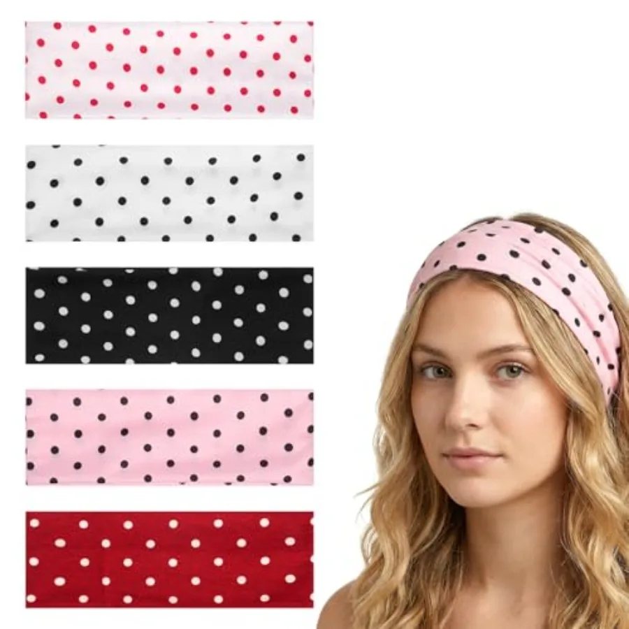 5 PCS Polka Dot Headbands for Women, Non Slip Wide Elastic Headband, Headbands Polka Dot Soft Stretchy Hair Accessories for Yog
5 PCS Polka Dot Headbands for Women, Non Slip Wide Elastic Headband, Headbands Polka Dot Soft Stretchy Hair Accessories for Yog