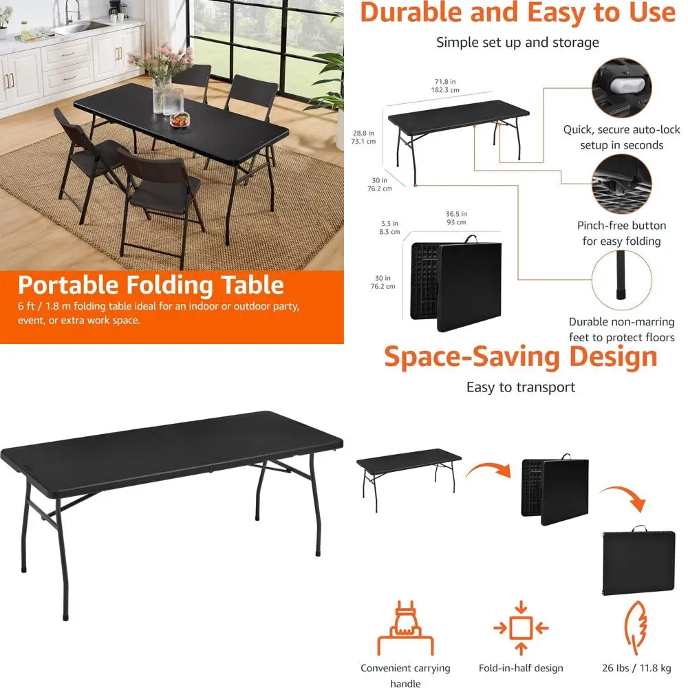 Portable Heavy-Duty Folding Table - Black, Suitable for Indoor & Outdoor Use with Carrying Handle
Portable Heavy-Duty Folding Table - Black, Suitable for Indoor & Outdoor Use with Carrying Handle