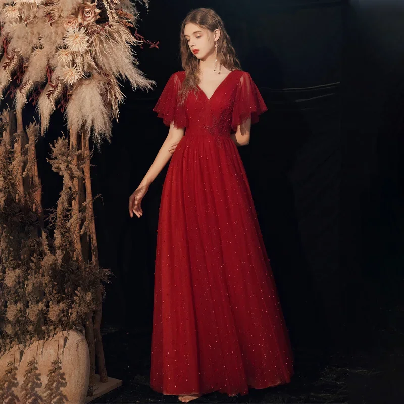It's Yiiya Customized Evening Dress Burgundy Bling Pearls V-neck Short Sleeves A-line Floor-length Plus size Party Formal Gowns
It's Yiiya Customized Evening Dress Burgundy Bling Pearls V-neck Short Sleeves A-line Floor-length Plus size Party Formal Gowns