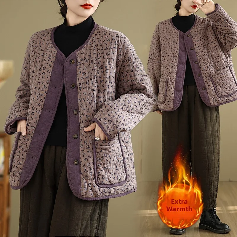 Korean Sle Floral Print Loose Fit Stand Collar down Cotton Jaet Retro Print Large Size Casual Women's Coat Spring Autumn
Korean Sle Floral Print Loose Fit Stand Collar down Cotton Jaet Retro Print Large Size Casual Women's Coat Spring Autumn