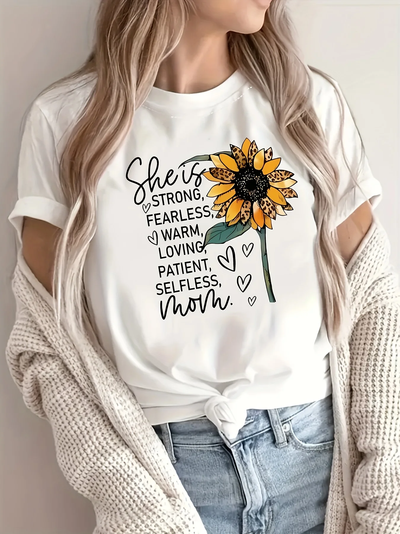 Sunflower & Letter Print Crew Neck T-Shirt, Casual Short Sleeve T-Shirt For Spring & Summer, Women's Clothing
Sunflower & Letter Print Crew Neck T-Shirt, Casual Short Sleeve T-Shirt For Spring & Summer, Women's Clothing