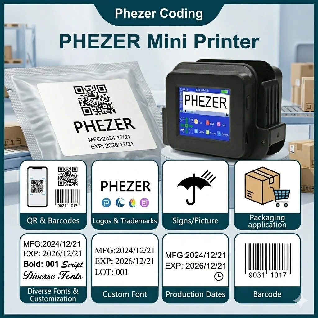 Phezer Black PC13Plus Mini Printer 28 Languages 12.7mm Portable Printer QR Bar Code Date Logo Expiry Handheld Inkjet Printe
Phezer Black PC13Plus Mini Printer 28 Languages 12.7mm Portable Printer QR Bar Code Date Logo Expiry Handheld Inkjet Printe