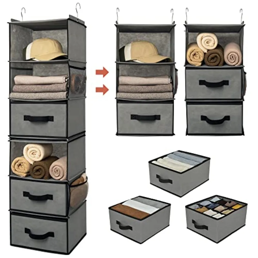 6-Shelf Hanging Closet Organizer to 2 Pack 3-Shelf Closet Organization and Storage with 3 Different Drawers 4 Side Pockets Ward
6-Shelf Hanging Closet Organizer to 2 Pack 3-Shelf Closet Organization and Storage with 3 Different Drawers 4 Side Pockets Ward