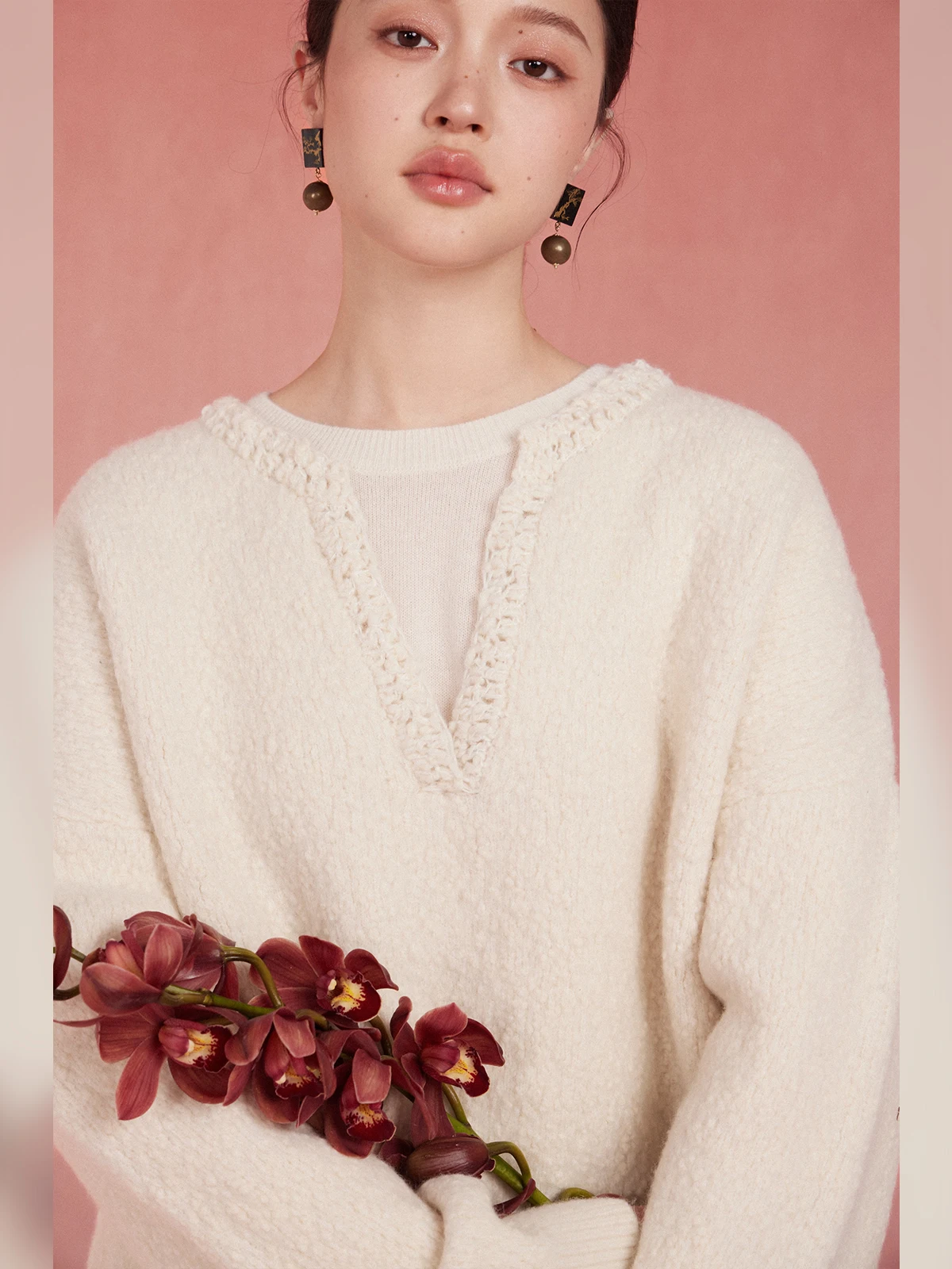 Thiened V-ne Knitted Sweater Handmade Flower Collar Alpaca Wool Autumn Winter Faion Women's Loose Fit Basic Sle Top
Thiened V-ne Knitted Sweater Handmade Flower Collar Alpaca Wool Autumn Winter Faion Women's Loose Fit Basic Sle Top