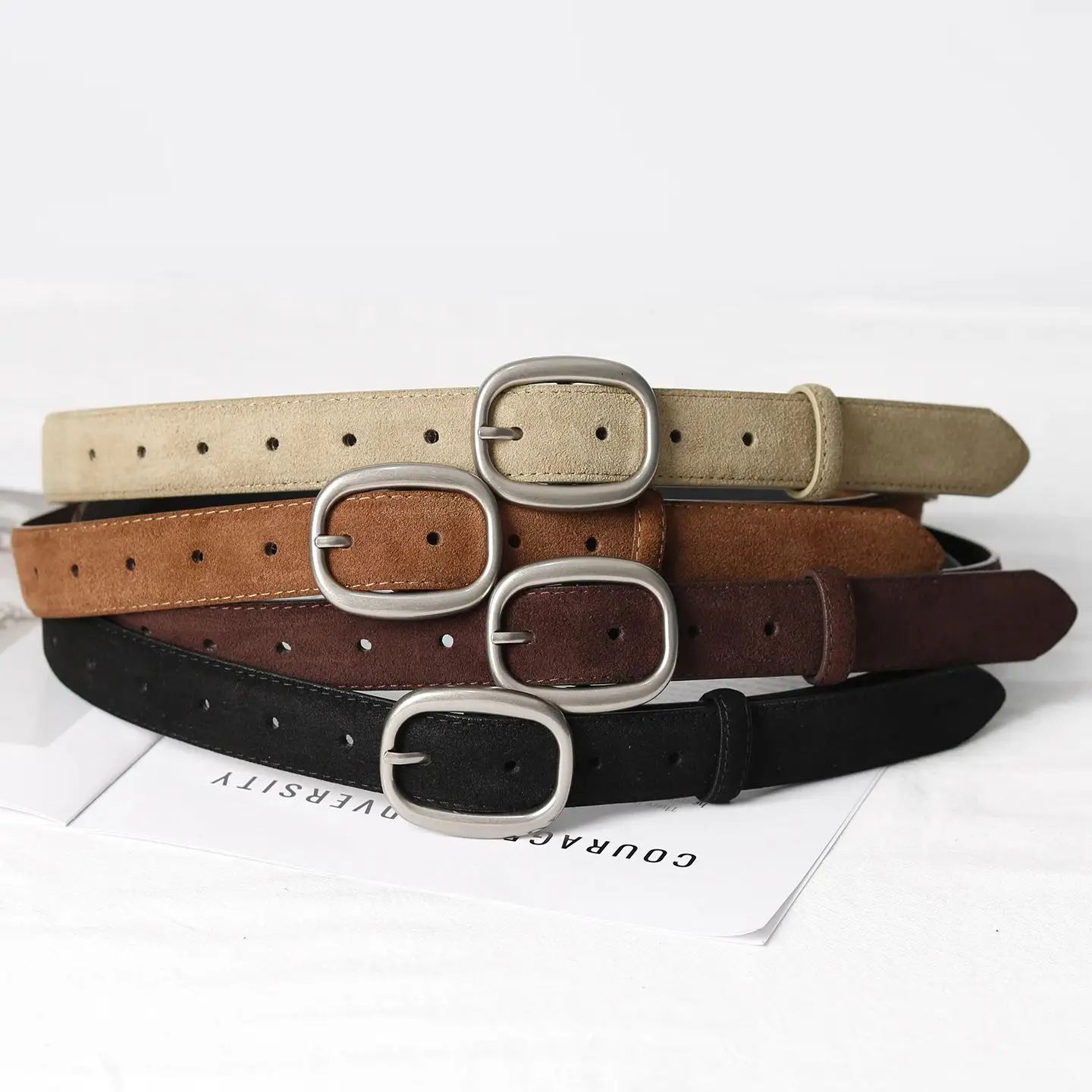 Elegant Women's Suede Leather Belt Vintage Silver Buckle 2.8cm Waistband Fashion Ladies Belts for Dresses Jeans Coats
Elegant Women's Suede Leather Belt Vintage Silver Buckle 2.8cm Waistband Fashion Ladies Belts for Dresses Jeans Coats
