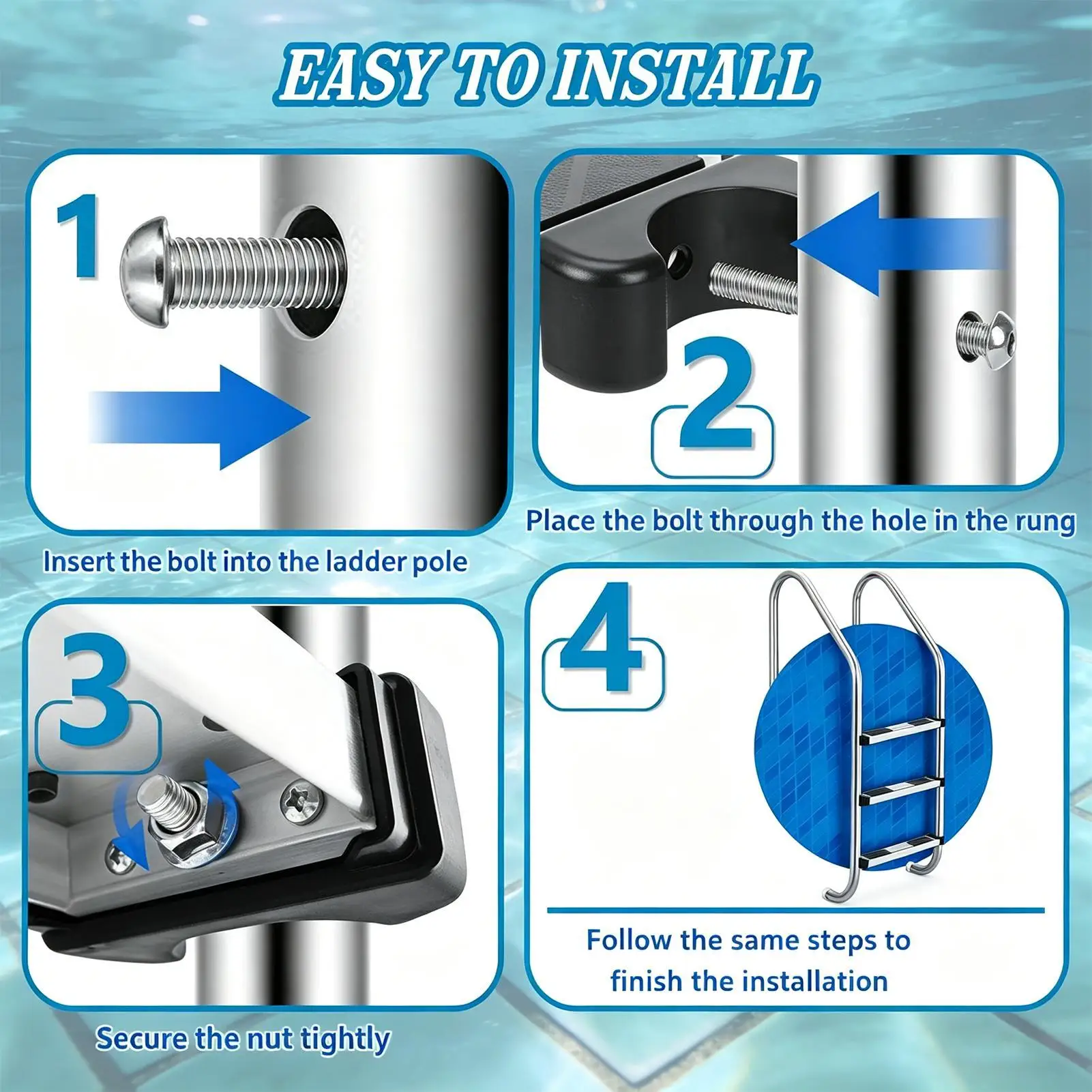 Swimming Pool Replacement Steps 1.9 Inch Stainless Steel Non Slip With Bolts Inground Pool Ladder Rungs For Home Villa Hotel
Swimming Pool Replacement Steps 1.9 Inch Stainless Steel Non Slip With Bolts Inground Pool Ladder Rungs For Home Villa Hotel