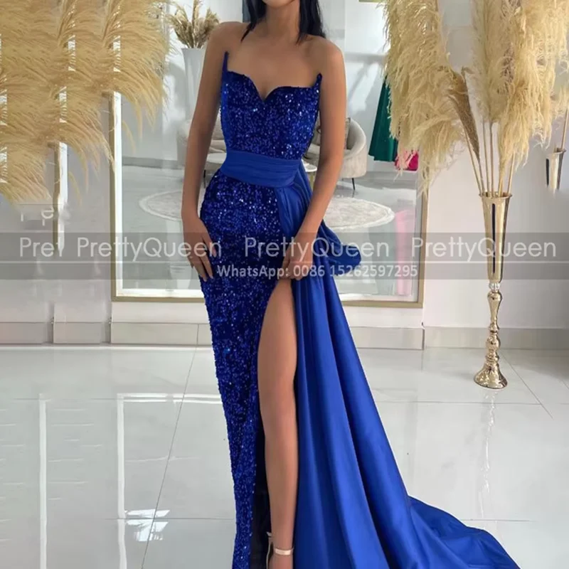 Royal Blue Sequins Prom Dresses High Slit Mermaid Long Customized Strapless Waistline Cap Sheath Party Dress Evening
Royal Blue Sequins Prom Dresses High Slit Mermaid Long Customized Strapless Waistline Cap Sheath Party Dress Evening