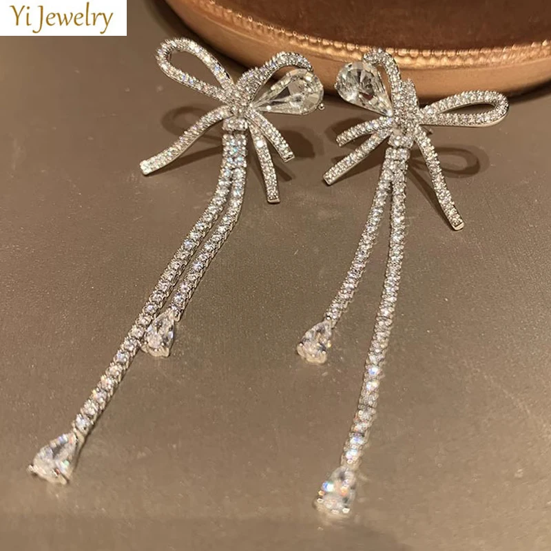 silver color bowknot long chain tassel earrings zirconia shiny jewelry women sweet gift
silver color bowknot long chain tassel earrings zirconia shiny jewelry women sweet gift