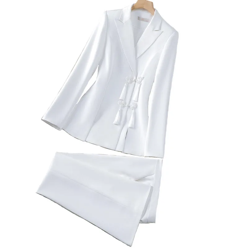 Chinese Style Women Jacket Pant Sets Two Piece Elegant White Black Outfit Business Formal Blazer Suits Trousers Office Lady
Chinese Style Women Jacket Pant Sets Two Piece Elegant White Black Outfit Business Formal Blazer Suits Trousers Office Lady