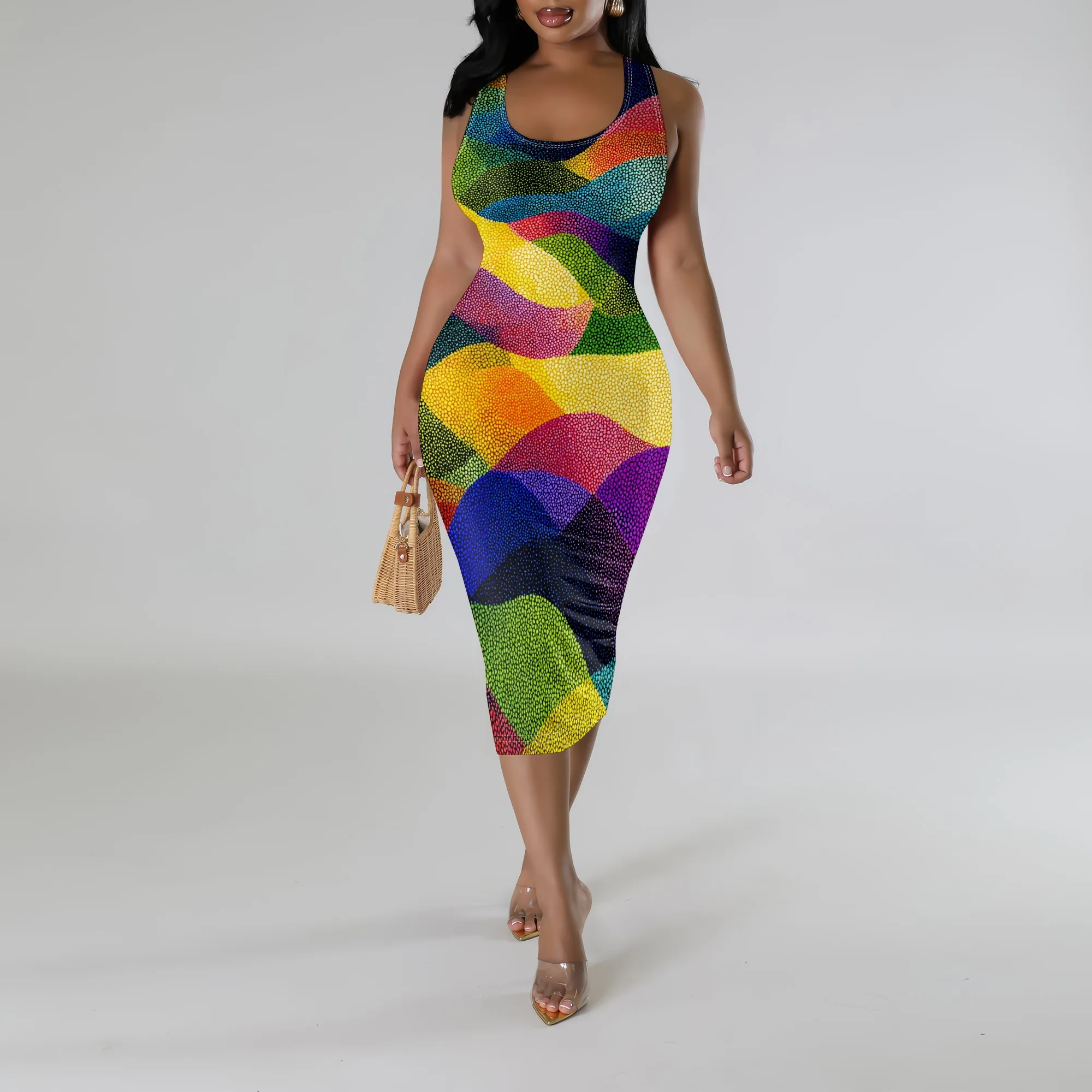 Women's Bodycon Midi Dress Patchwork Colorful Print Sleeveless Club Party Dress XS-3XL
Women's Bodycon Midi Dress Patchwork Colorful Print Sleeveless Club Party Dress XS-3XL