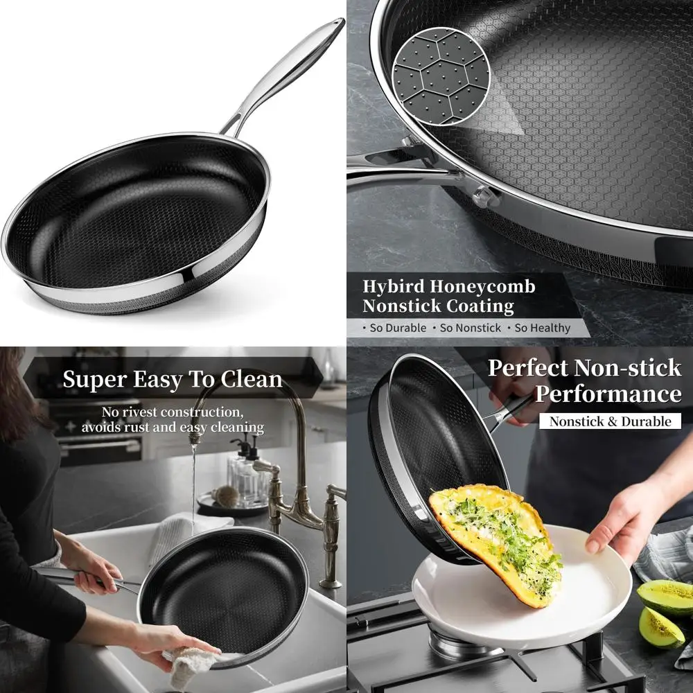 11 Inch Titanium Ceramic Nonstick Hybrid Tri-Ply Frying Pan with Honeycomb Pattern for Kitchen Use
11 Inch Titanium Ceramic Nonstick Hybrid Tri-Ply Frying Pan with Honeycomb Pattern for Kitchen Use