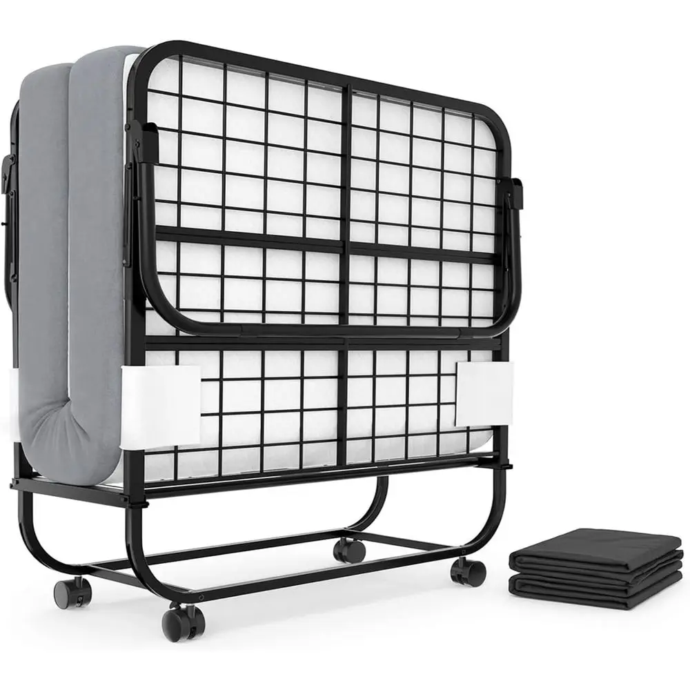 Durable Twin Size Metal Bed with Storage Cover and Wheels, Compact Design for Home or Office, 75 x 38
Durable Twin Size Metal Bed with Storage Cover and Wheels, Compact Design for Home or Office, 75 x 38