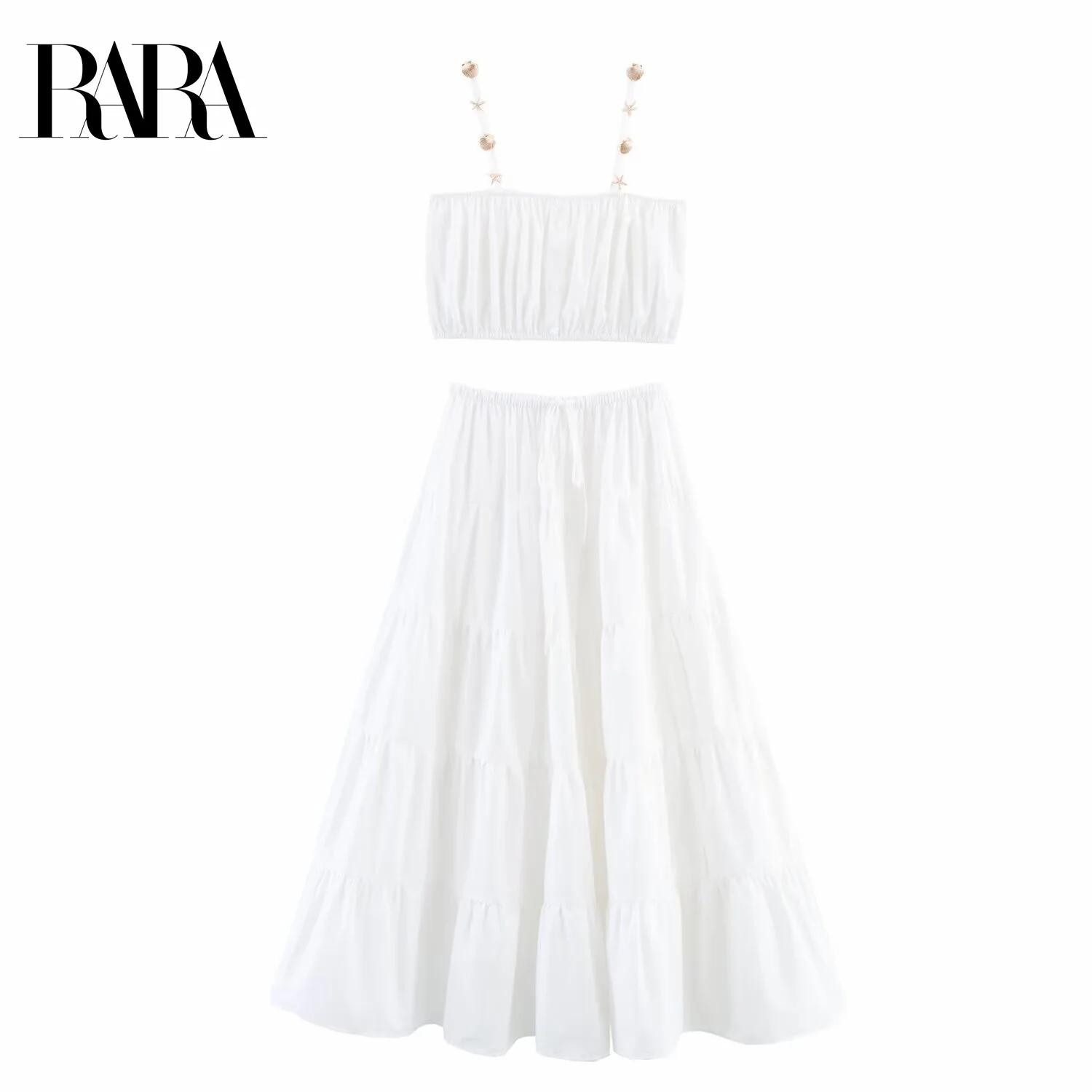 RARA Women's Short Sleeveless Spaghetti - strap Top with Metal Shell Decoration and Mid - length Large - hem Skirt Set
RARA Women's Short Sleeveless Spaghetti - strap Top with Metal Shell Decoration and Mid - length Large - hem Skirt Set