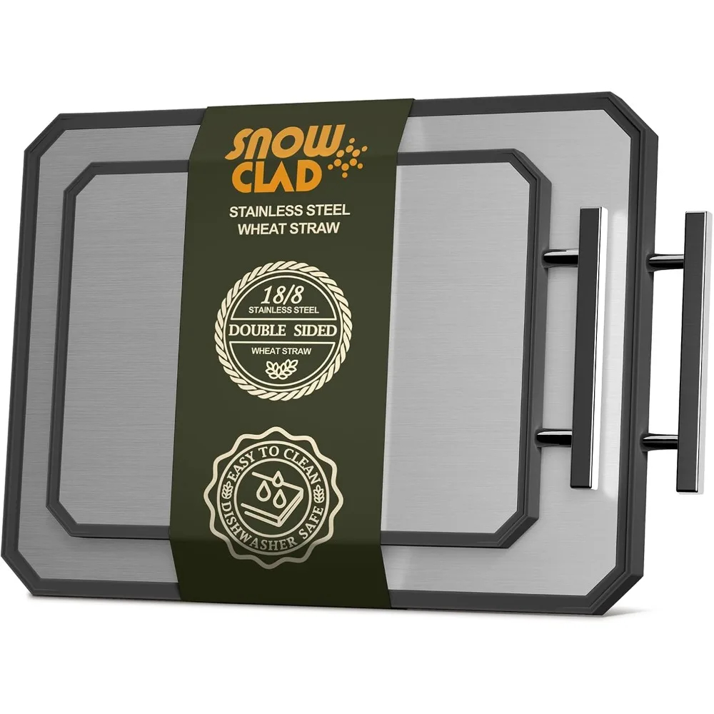 Double-Sided Stainless Steel Cutting Board Set, Dishwasher Safe 16" & 12" Boards with Wheat Straw Backing
Double-Sided Stainless Steel Cutting Board Set, Dishwasher Safe 16" & 12" Boards with Wheat Straw Backing