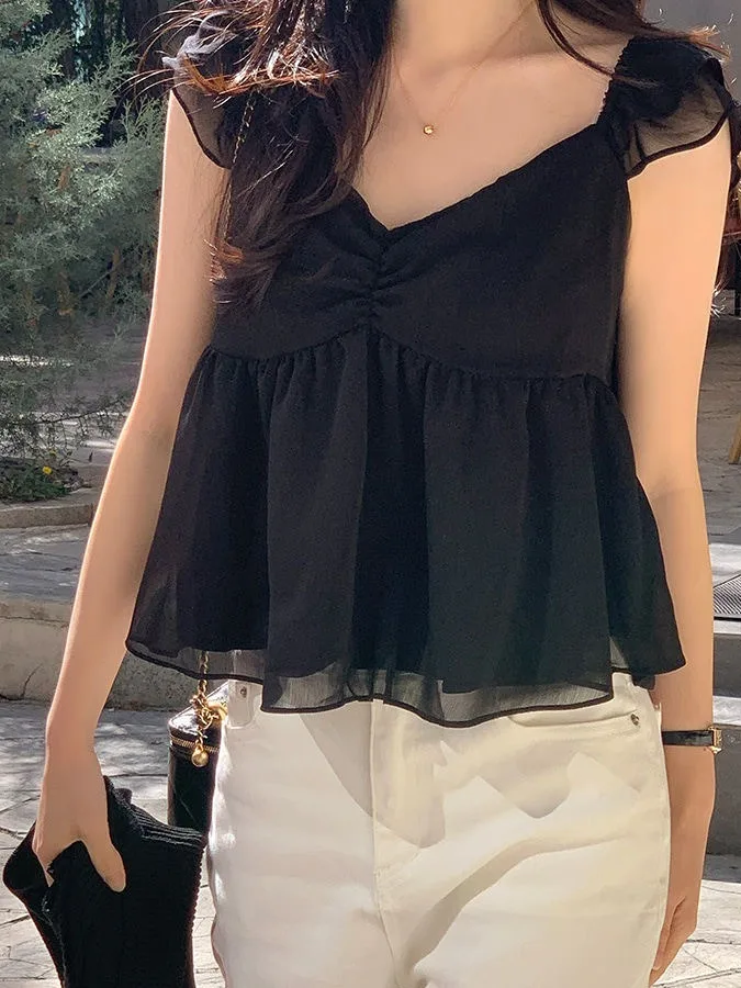 Summer Gentle V-neck Puff Sleeve Loose Doll Shirt Women's Fashion Korean Style Short Length Chiffon Top with Lace Hem
Summer Gentle V-neck Puff Sleeve Loose Doll Shirt Women's Fashion Korean Style Short Length Chiffon Top with Lace Hem