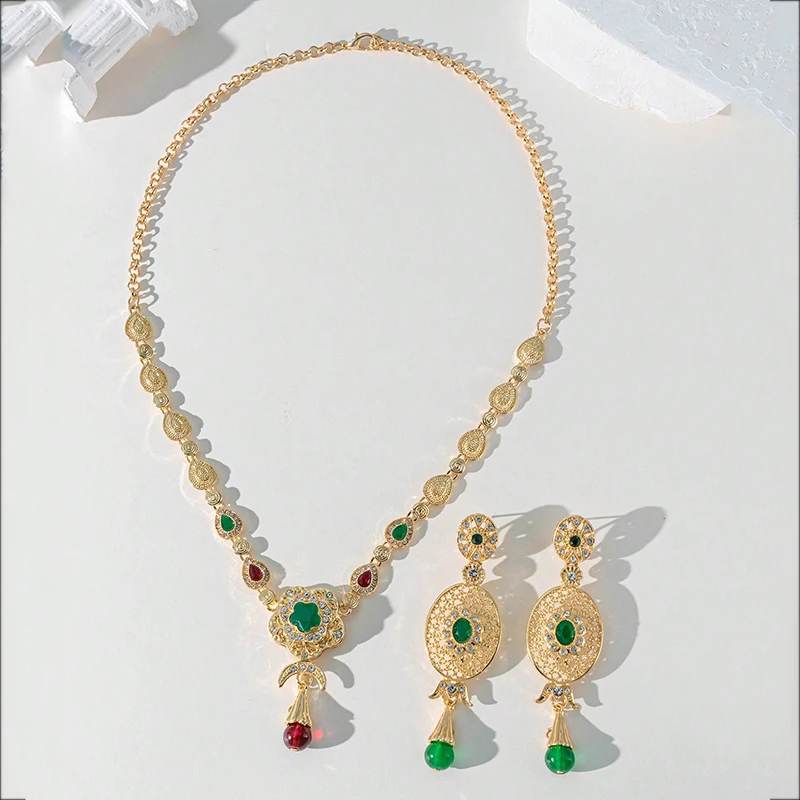 1 set of alloy gold-plated Moroccan style women's necklace earrings set Middle Eastern Arabic pattern bridal jewelry set Wedding
1 set of alloy gold-plated Moroccan style women's necklace earrings set Middle Eastern Arabic pattern bridal jewelry set Wedding