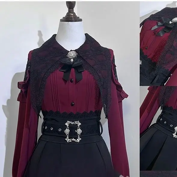 NONSAR Harajuku Gothic Lolita Shirt Japanese Y2k Aesthetic Bow Lace Hollow Out Bat Collar Long Sleeve Blouse Women Elegant Tops
NONSAR Harajuku Gothic Lolita Shirt Japanese Y2k Aesthetic Bow Lace Hollow Out Bat Collar Long Sleeve Blouse Women Elegant Tops