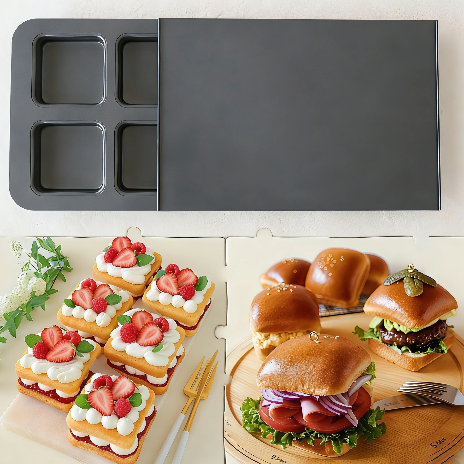 6-Cavity Mini Square Bread Baking Pan with Lid for Sandwich Cake Muffin Hamburger Dessert - Kitchen Baking Tools Loaf Pan
6-Cavity Mini Square Bread Baking Pan with Lid for Sandwich Cake Muffin Hamburger Dessert - Kitchen Baking Tools Loaf Pan