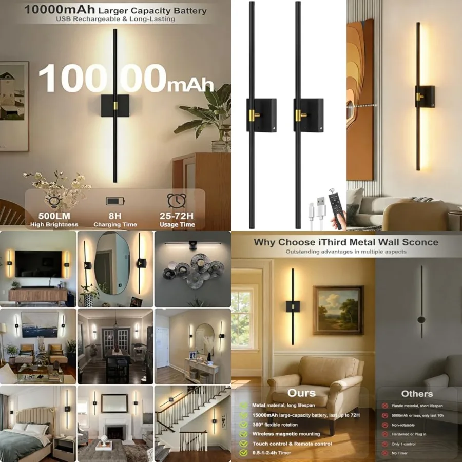 Battery Operated Wall Sconces Set of 2: 10000mAh Rechargeable Wireless Wall Lights, 360° Rotatable Magnetic Wall Lamp, 4CCT Dim
Battery Operated Wall Sconces Set of 2: 10000mAh Rechargeable Wireless Wall Lights, 360° Rotatable Magnetic Wall Lamp, 4CCT Dim