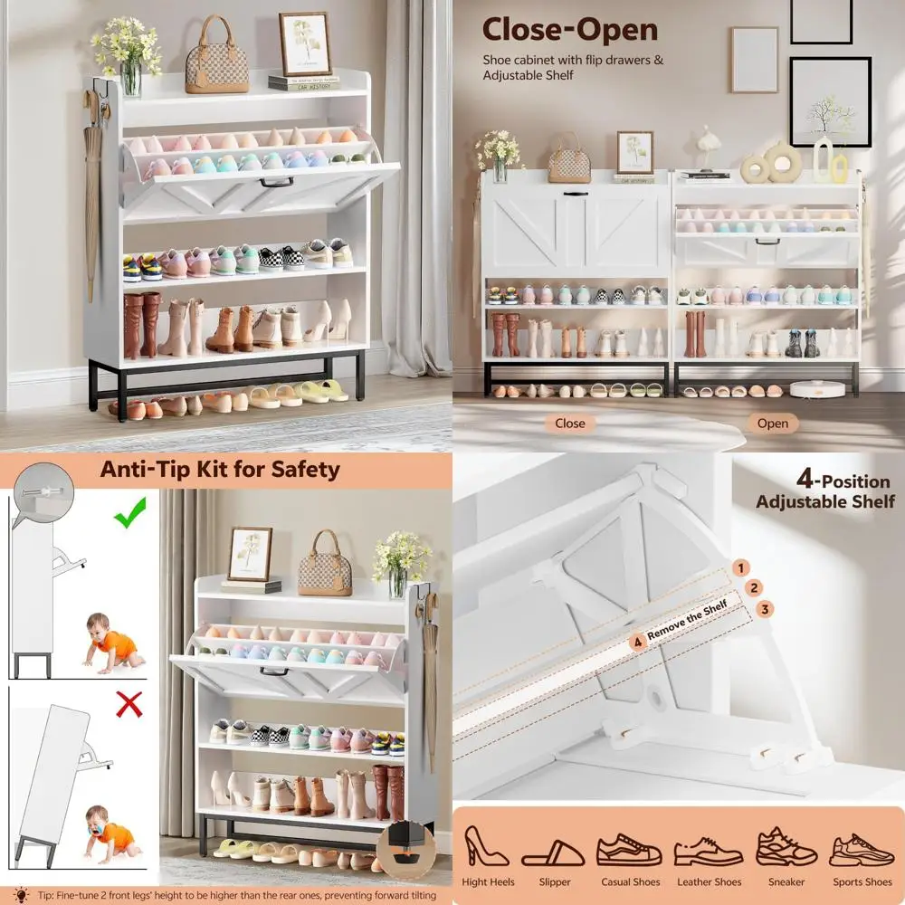 Freestanding Wooden Shoe Storage Cabinet with Flip Drawer and Adjustable Shelves for Narrow Entryway Spaces
Freestanding Wooden Shoe Storage Cabinet with Flip Drawer and Adjustable Shelves for Narrow Entryway Spaces