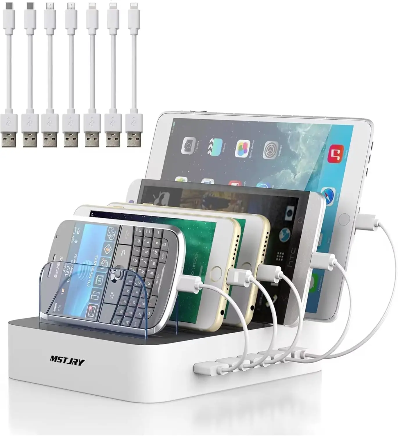 5-Port USB Charging Station with 7 Cables for iPhone, iPad, Samsung Phones and Tablets
5-Port USB Charging Station with 7 Cables for iPhone, iPad, Samsung Phones and Tablets