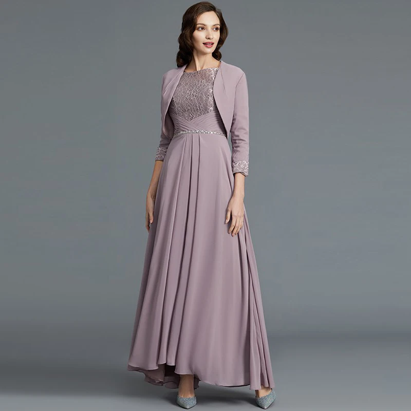 2022 Graceful Two Pieces High Low Lace Mother of the Bride Dresses With Jacket Wedding Party Gowns Three Quarter Sleeves Beaded
2022 Graceful Two Pieces High Low Lace Mother of the Bride Dresses With Jacket Wedding Party Gowns Three Quarter Sleeves Beaded